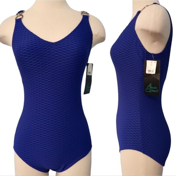 Aqua Green Textured One Piece Swimsuit Size Small Blue NWT - Picture 3 of 15